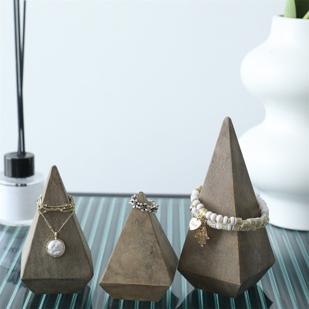 4" Natural Solid Wood Pyramid Decorative Sculpture