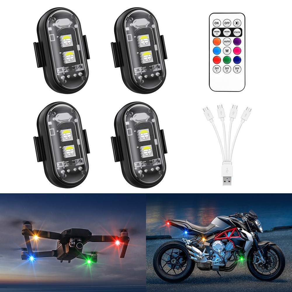4-Pack Wireless LED Strobe Light Kit, RGB Flashing & USB for Enhanced Visibility