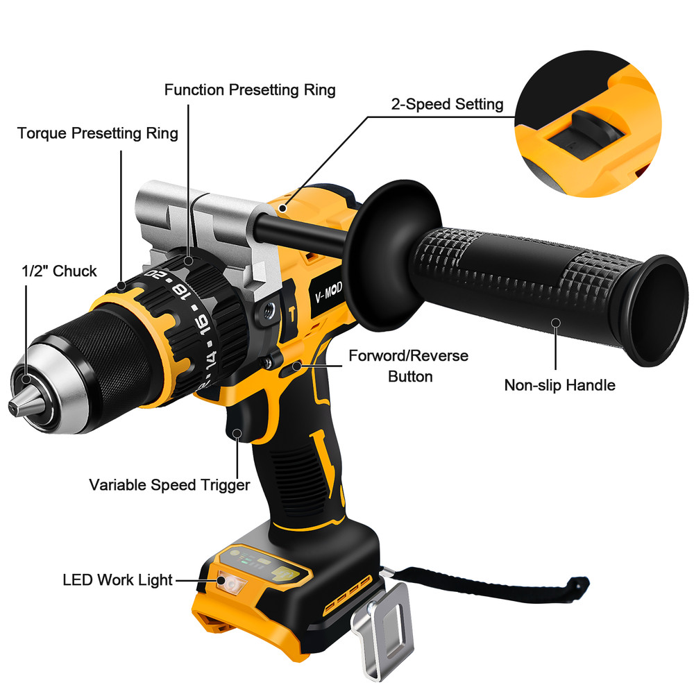 5" Cordless Angle Grinder / 1/2" Hammer Drill Compatible Dewalt 20V MAX Battery