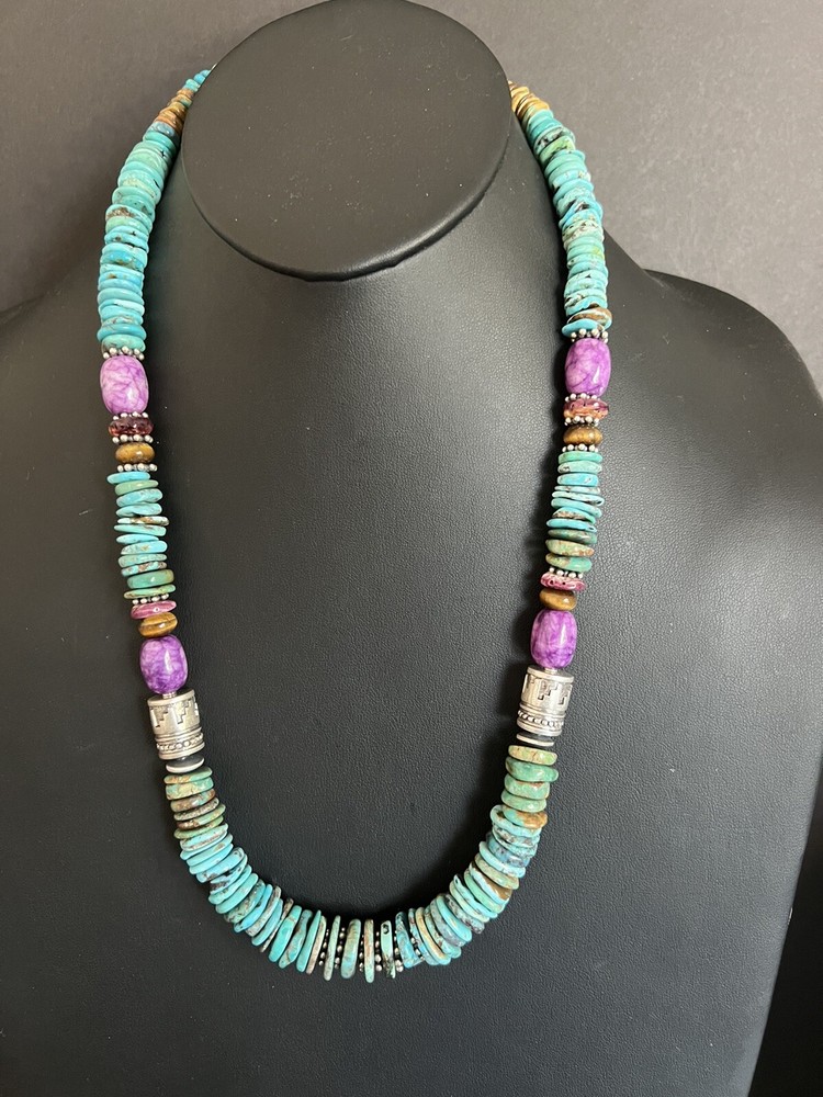 Sterling silver turquoise bead necklace 26 inch