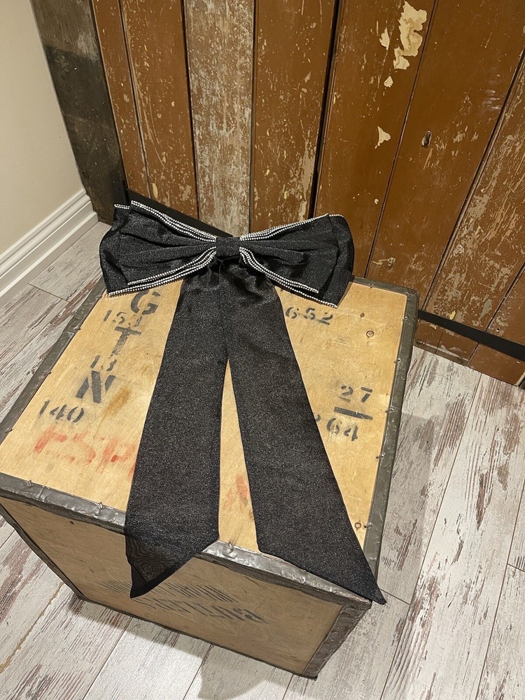 Large Bow Brooch Black Gemstones Accessory