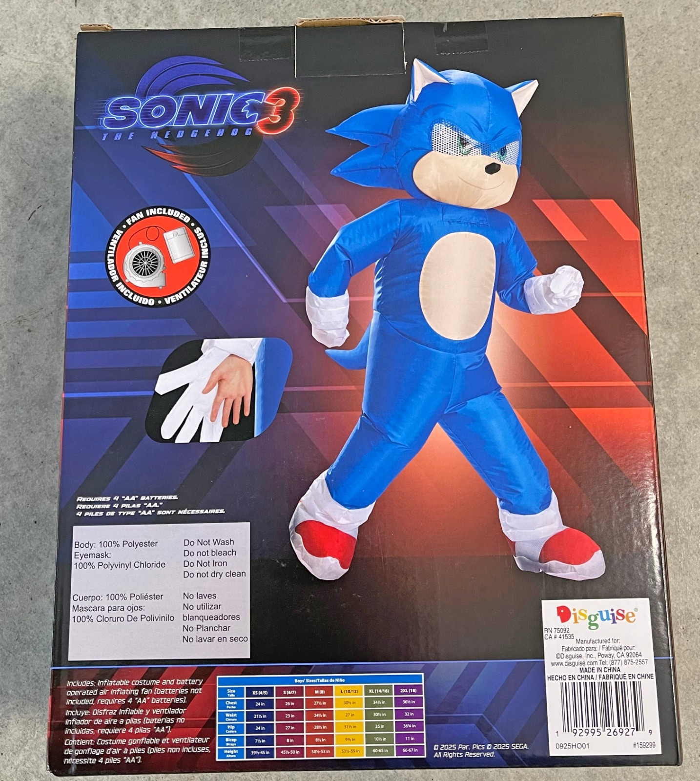 Sonic The Hedgehog 3 Unisex Child Youth Inflatable Halloween Costume One Size