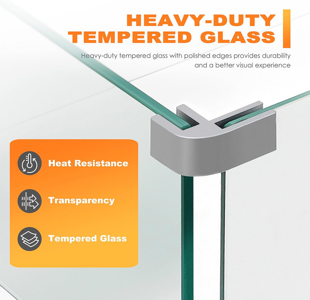 Rectangular Fire Pit Wind Guard - Durable Glass & Sturdy Aluminum Brackets