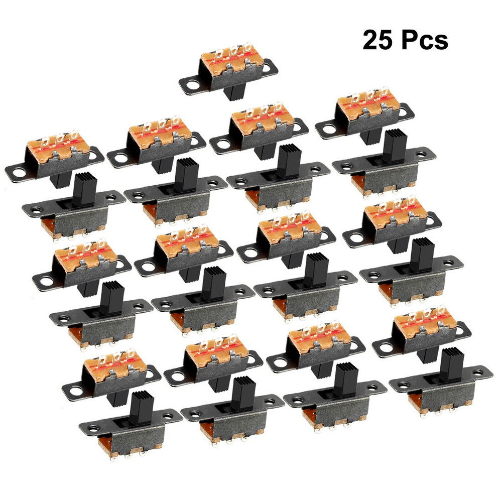 25pcs Vertical sliding switch SPDT 3 terminals PCB panel locking 3 mm-