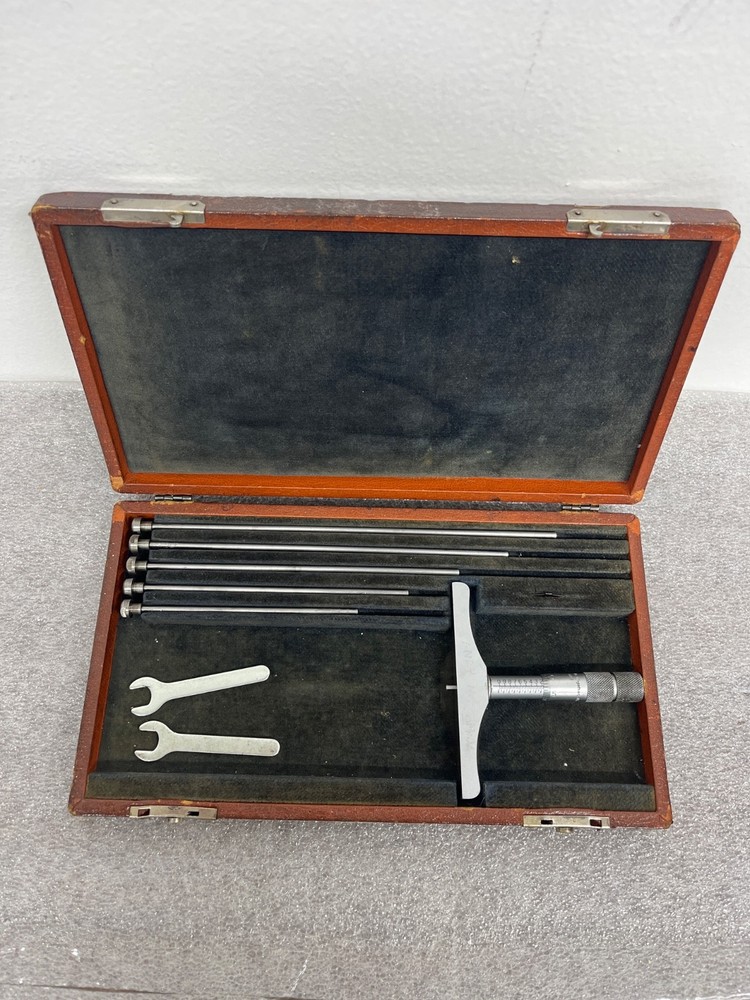 Brown & Sharpe 608 Depth Micrometer Gauge with 5 Interchangeable Rods