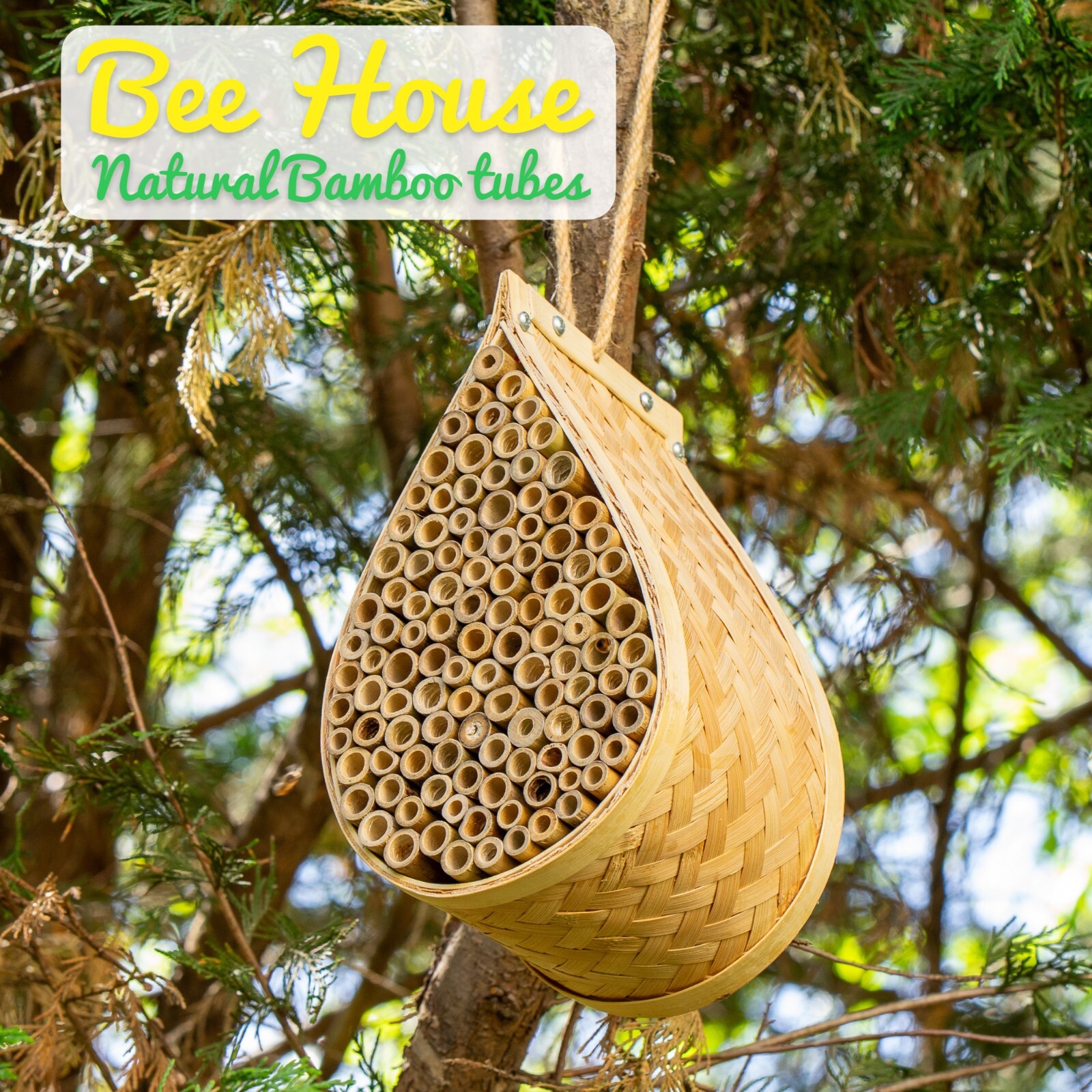 MEK Mason Bee House with Bamboo Tubes Hanging Teardrop Pollinator Habitat