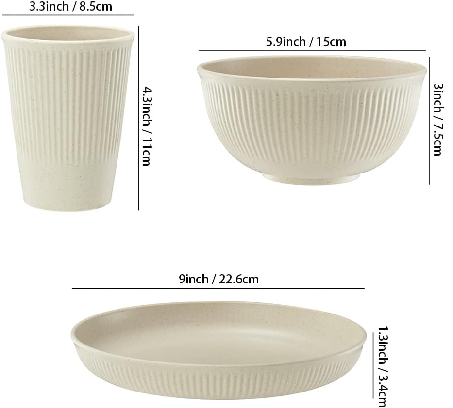18Pcs Wheat Straw Dinnerware Sets Unbreakable Reusable Dinnerware Set Kitchen C