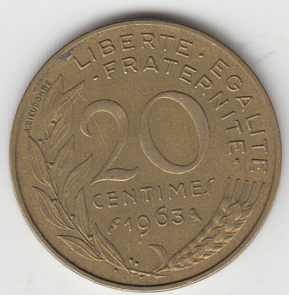 France 20 Centimes 1963 as shown