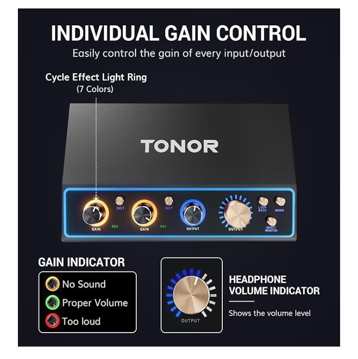 TONOR TX510 USB Desktop Audio Interface 2-Channel 24-bit/192kHz Phantom