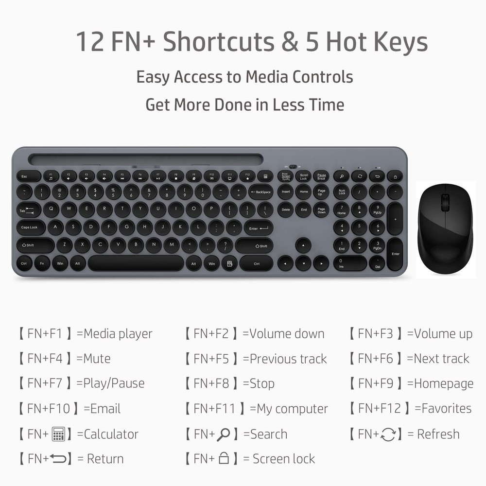 LeadsaiL Wireless Keyboard and Mouse Combo, Full-Sized Ergonomic Computer Key...