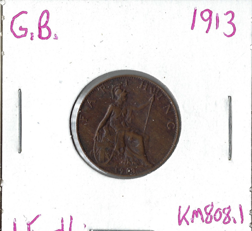 Coin Great Britain Farthing 1913 KM808.1, George V