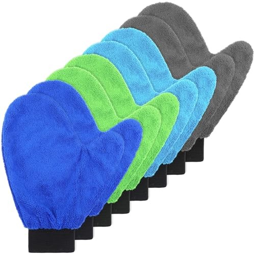 8 Pack Microfiber Cleaning Dusting Mitt, 4 Colors Washable Reusable Cleaning