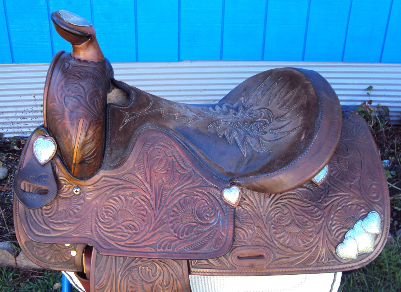 SIMCO Western Show / Parade Saddle- 15" -SILVER HEARTS- Tooled Design -STUNNING!