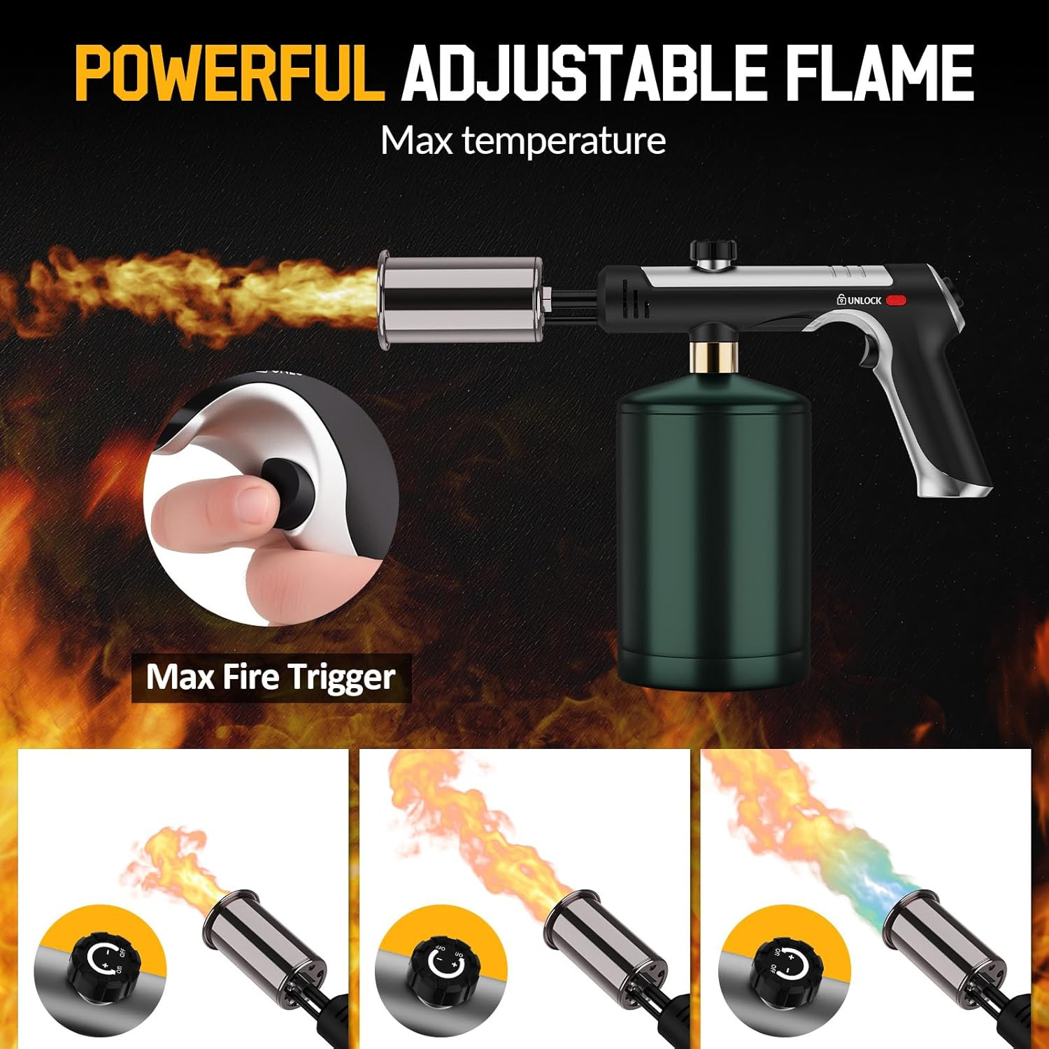 Propane Torch with One-Click Max Fire, Flame Thrower Gun Charcoal Lighter with a