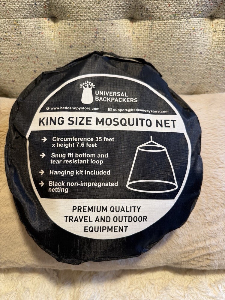 Universal Backpackers King Size Mosquito Net - Black - New