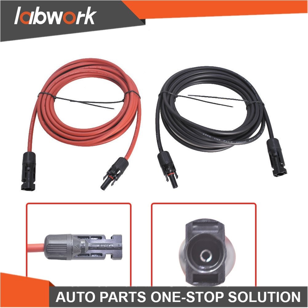 Labwork 12AWG Solar Panel Extension Cable Wire Connector 1 Pair 25ft Black + Red