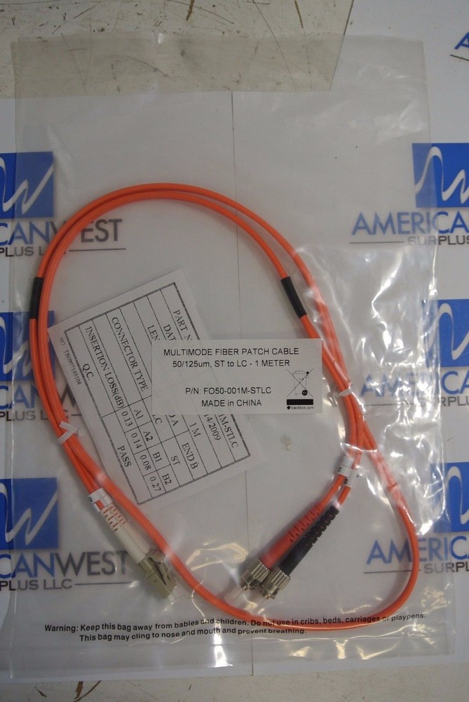 Multimode fiber patch cable 500/125um, ST to LC 1 meter