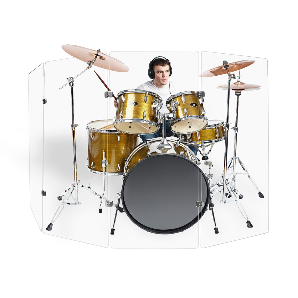 Drum Shield, Premium Acrylic Drum Screen Four Panels 2' x 4' with Chrome Hinges