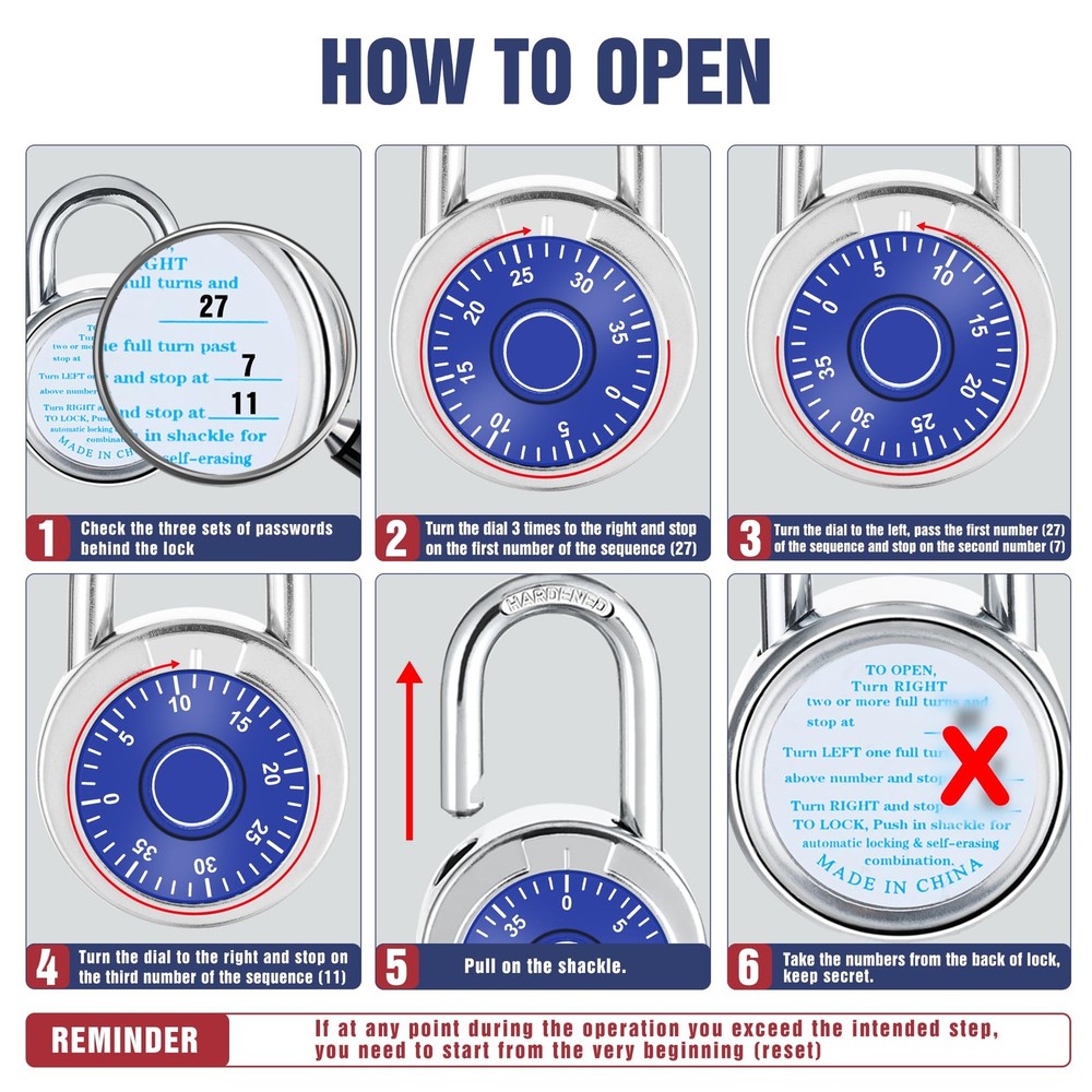 Combination Padlock 1 Pack, 50 mm (2") Blue Dial Fixed Dial with Different Co...