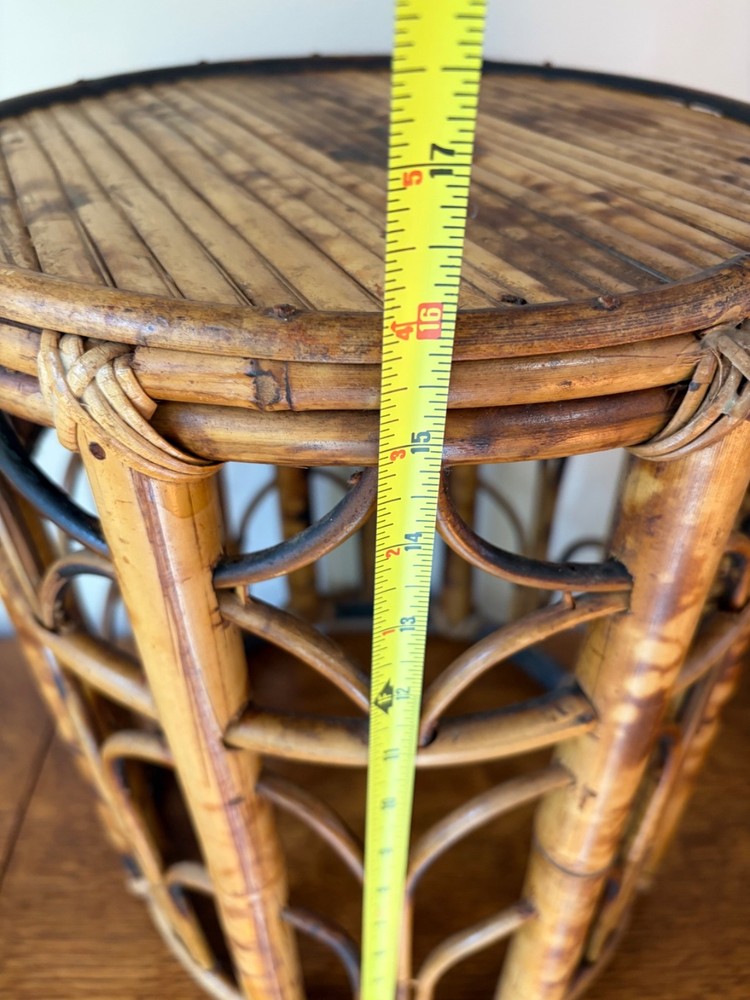 Vintage Tortoise Burnt Bamboo Drum Side table