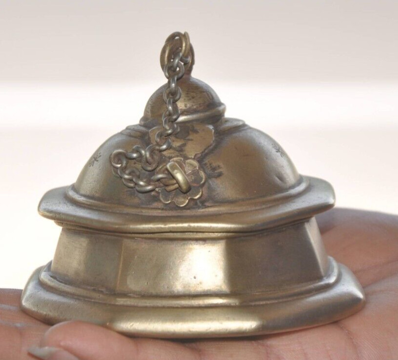 Vintage Unique Solid Handcrafted Fine Brass Octagonal Shape Inkpot