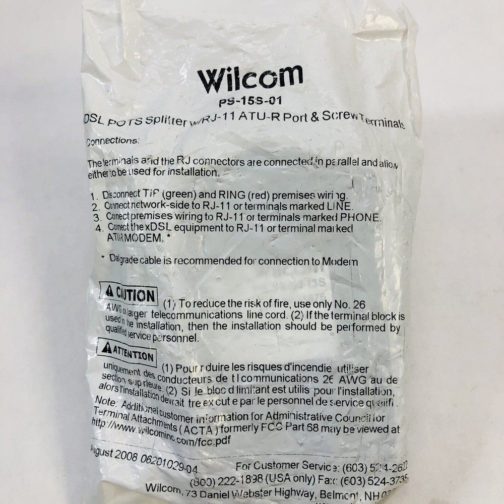 WILCOM PS-155-01 DSL POTS SPLITTER JACK