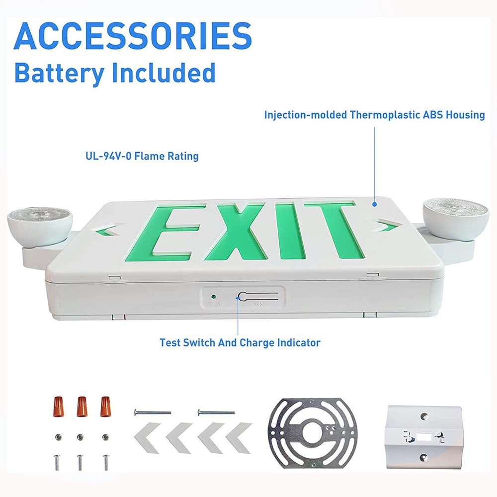 LED Exit Sign Emergency Light Compact Combo Double Face w/Battery Backup Green