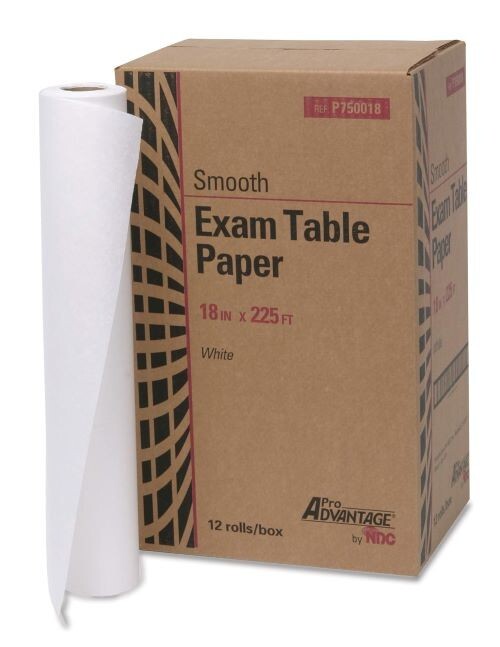 Pro Advantage Exam Table Paper, 18"x225ft, White, Smooth (12 ROLLS/CASE)