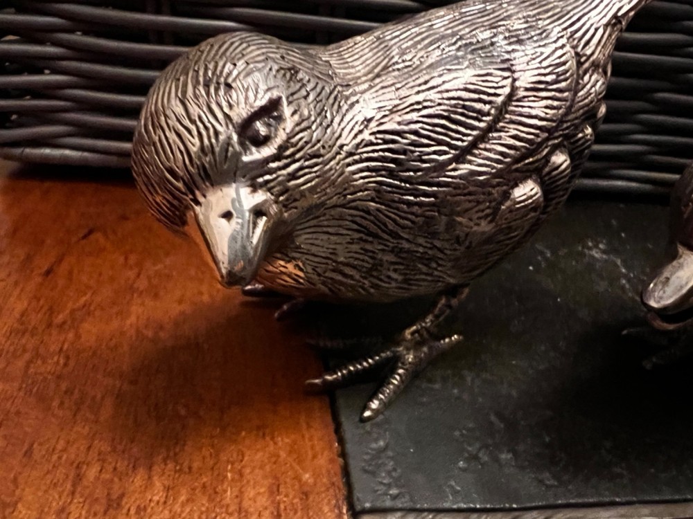 VTG E.P.N.S. Lacquered Silver-Plated Songbirds Set of 2 Figurines Collectibles