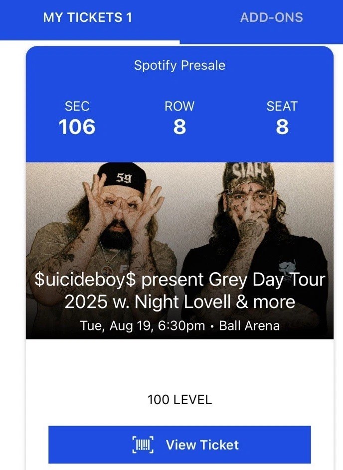 SUICIDEBOYS GREYDAY DENVER TICKET‼️