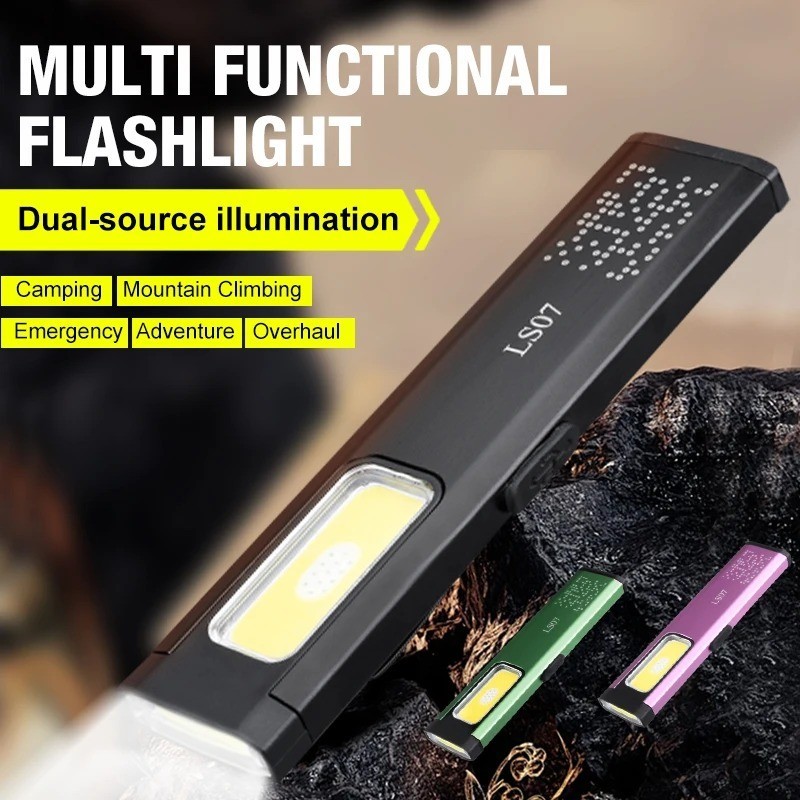 Portable USB Rechargeable Flashlight + Side Light Torch Mini Work COB LED Clip