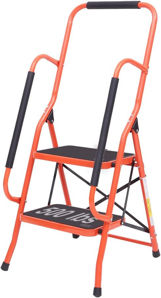 LUISLADDERS 2 Step Ladder, Folding Step Stool with Handrails, Step Ladder 2 Step