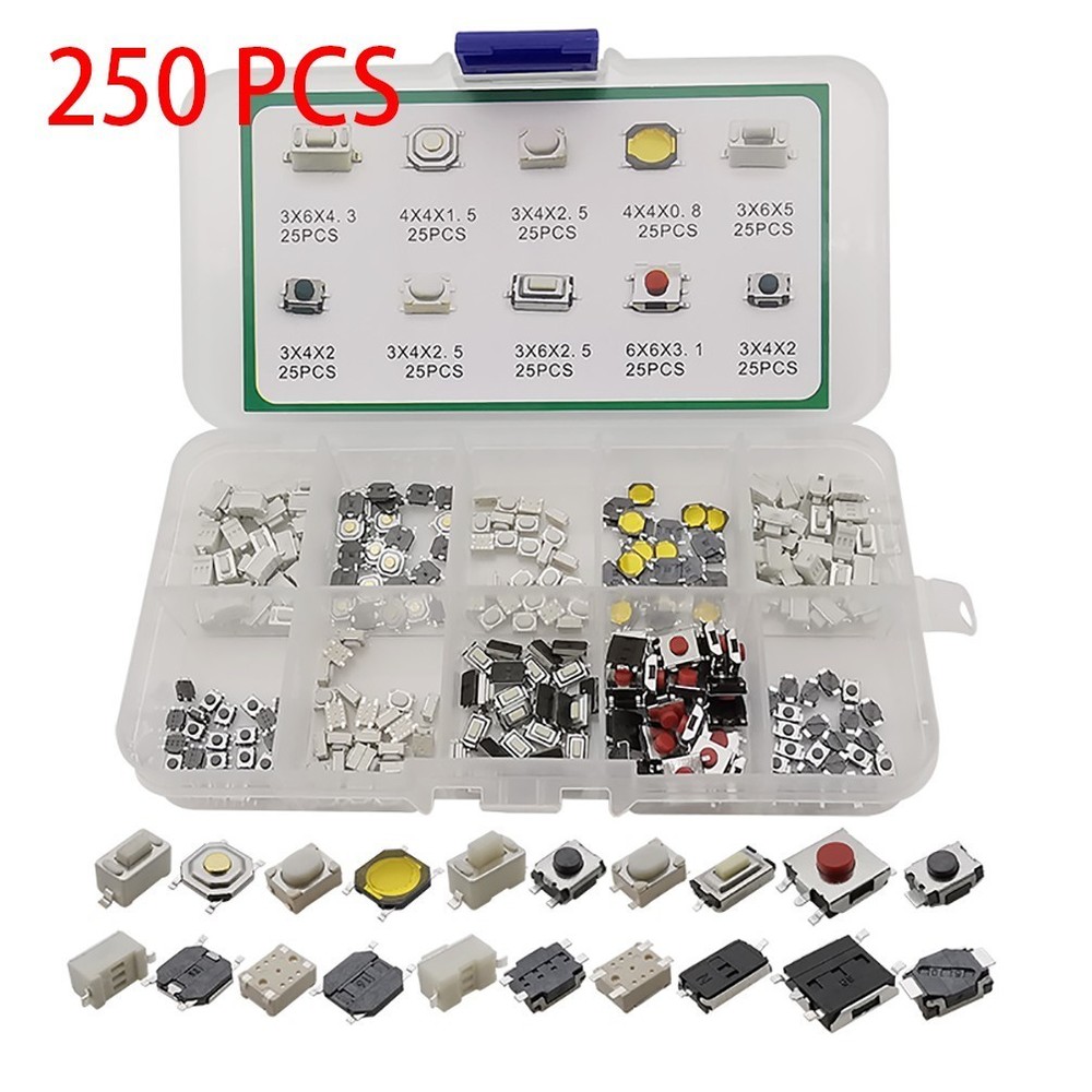 250* Values Tactile Push Button Switch Micro-Momentary-Tact-Assortment Kit