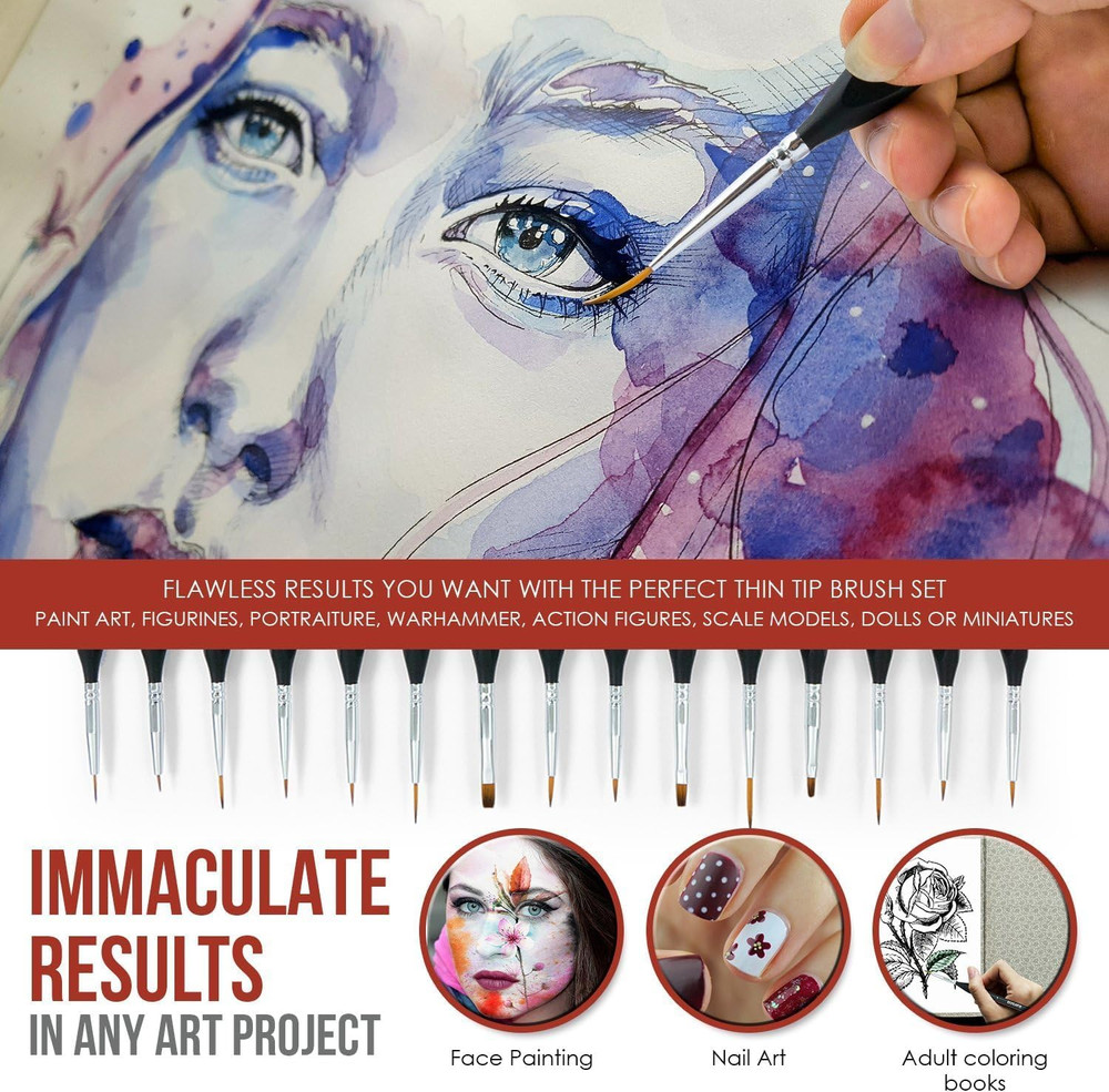 Fine Detail Paint Brush Set (15Pc) - Miniature Brushes with Ergonomic Triangular