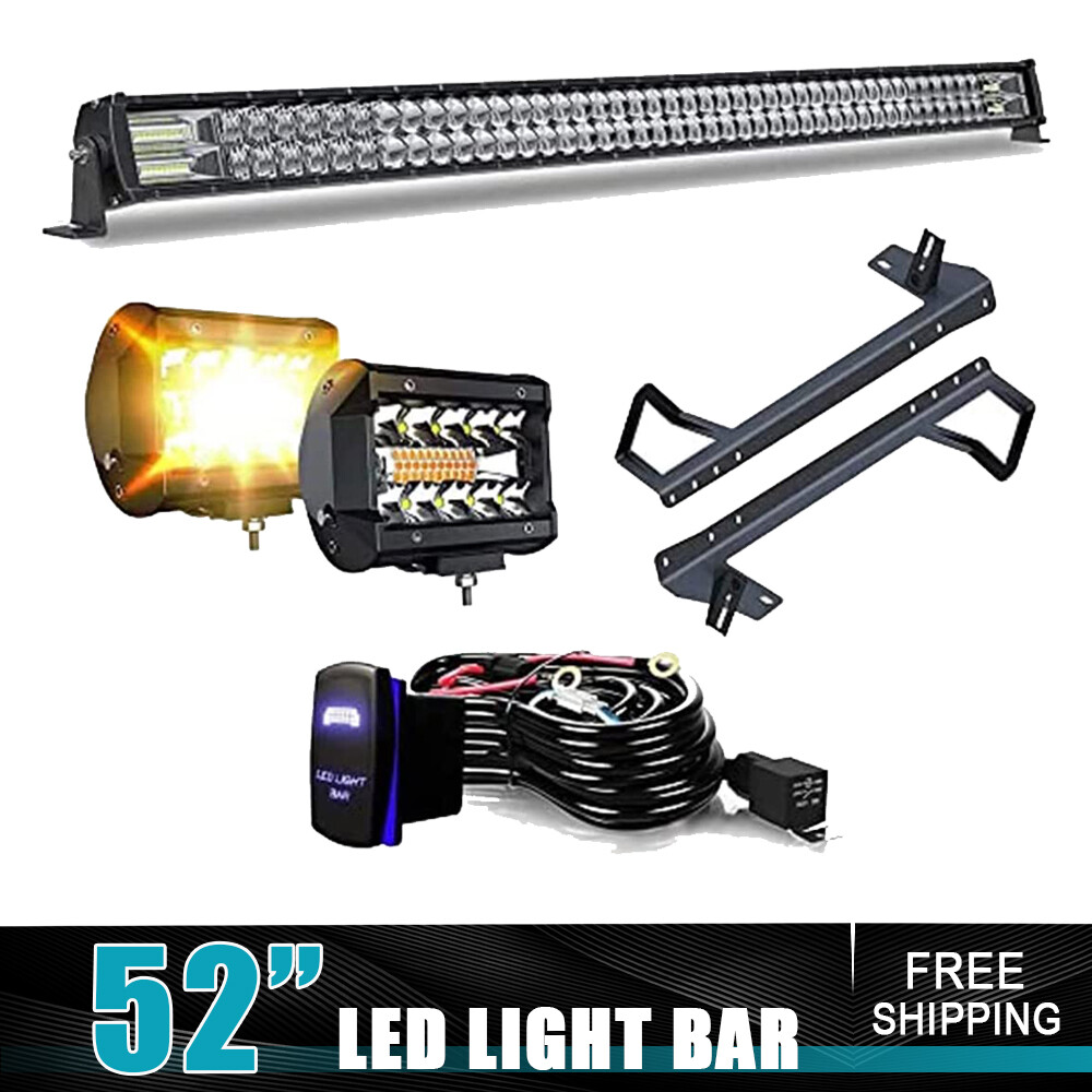 For JEEP Wrangler JK 07-18 Front Upper Roof 52" LED Light Bar Combo+4" Pods Kit