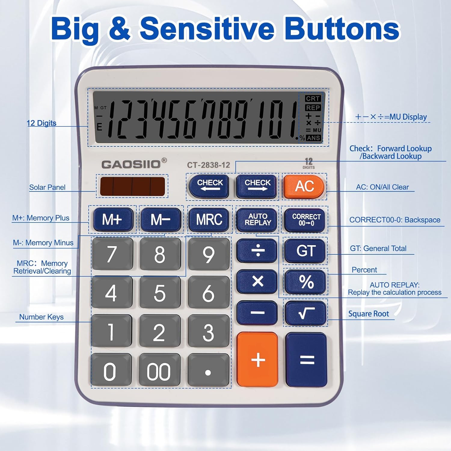 Desktop Calculator, Extra Large 5 Inch LCD Display, Desk Calculator, 12 Digits,