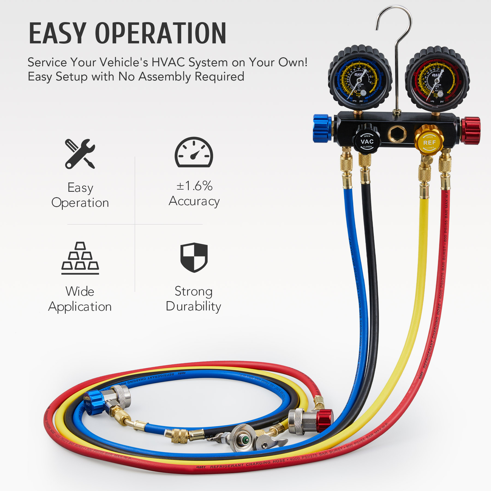 OMT 4 Way AC Gauge Set Professional A/C Manifold Gauge Kit for R410a R22 R134a