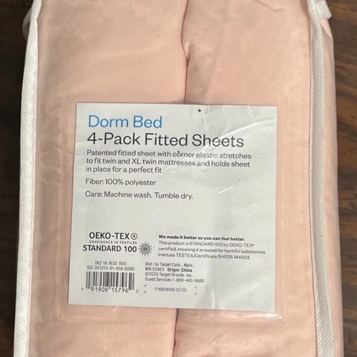 Room Essentials 4PK Pink Solid Microfiber Fitted Twin/Twin XL Dorm Bed Sheets