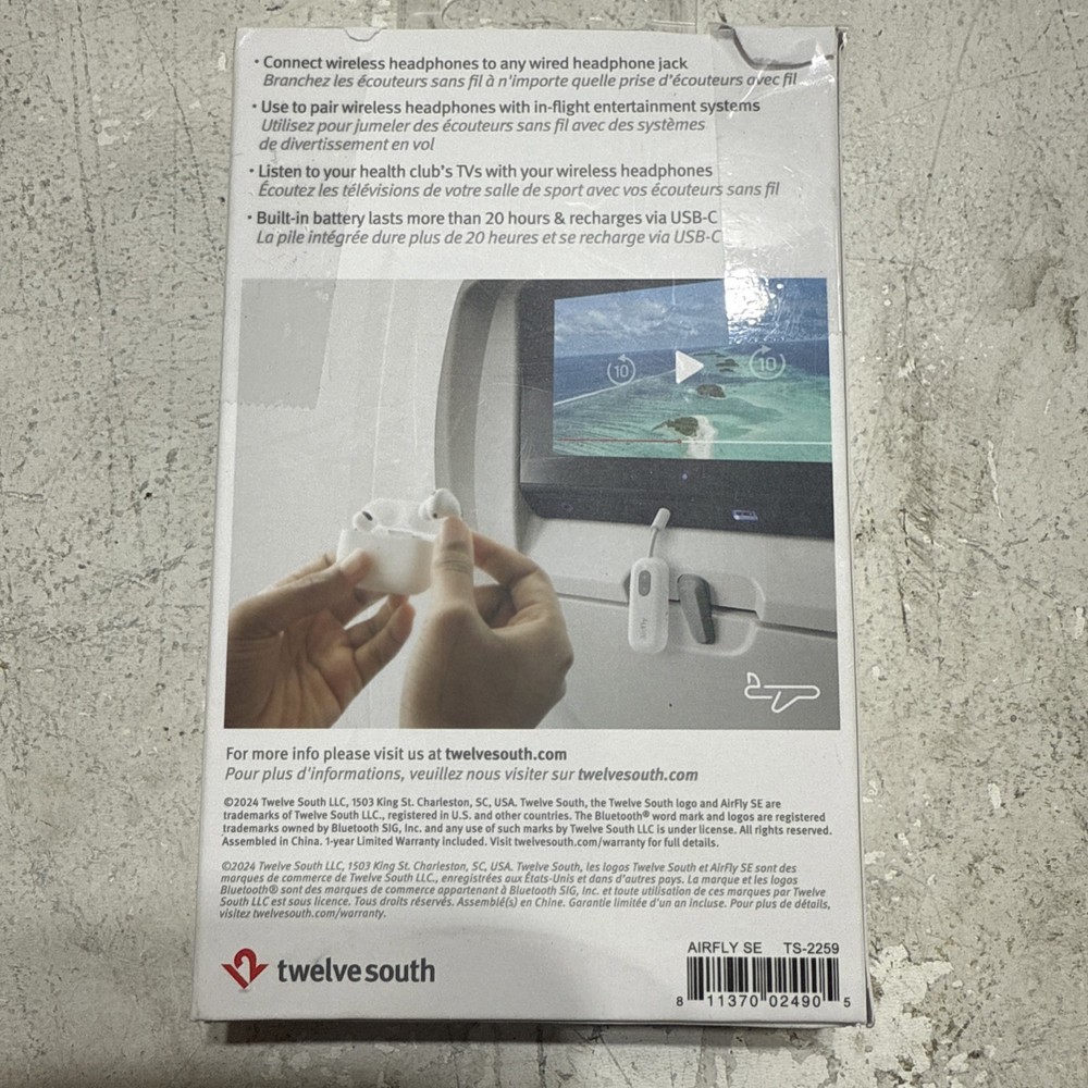 Twelve South AirFly SE Bluetooth Wireless Transmitter TS-2259 Open Box