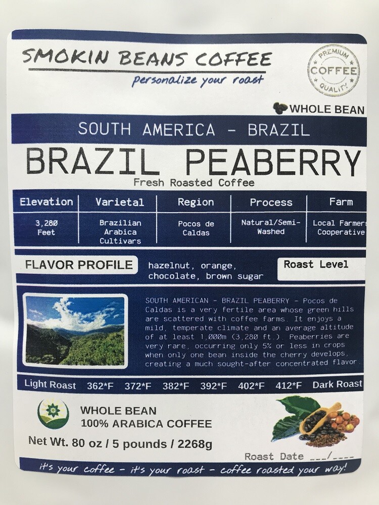 8oz/5lb - Brazil Peaberry – South America – Fresh Roasted To Order Coffee