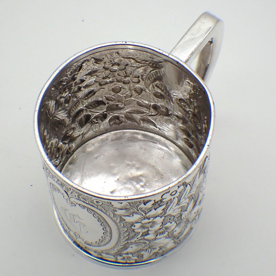 Repousse Floral Cup Sterling Silver 1900s Mono E