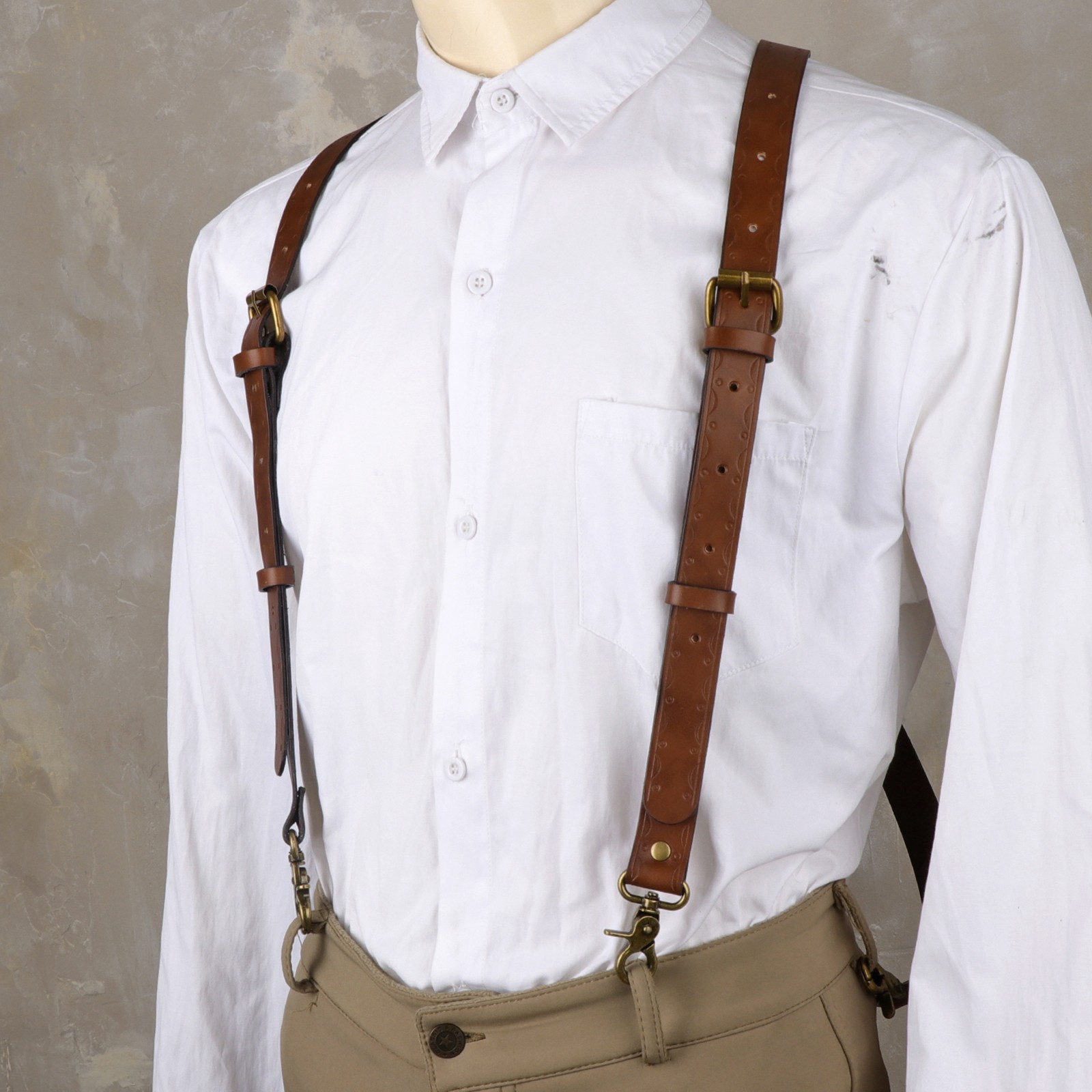 Tourbon Leather Men's Suspenders X Back Adjustable X-Shaped Hooks Pants Braces