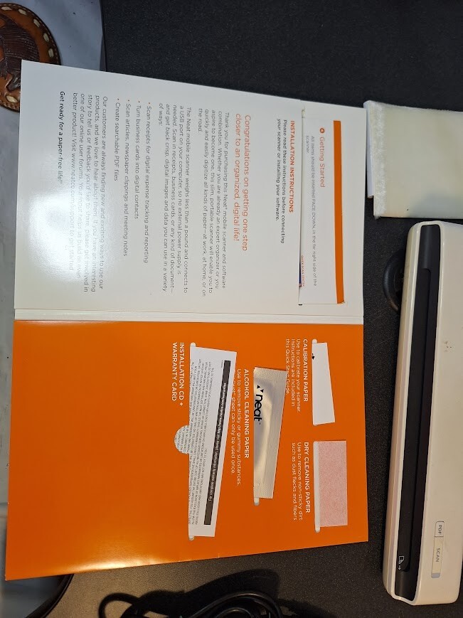 Neat Receipts Scanner with original documentation and scanner maintenance