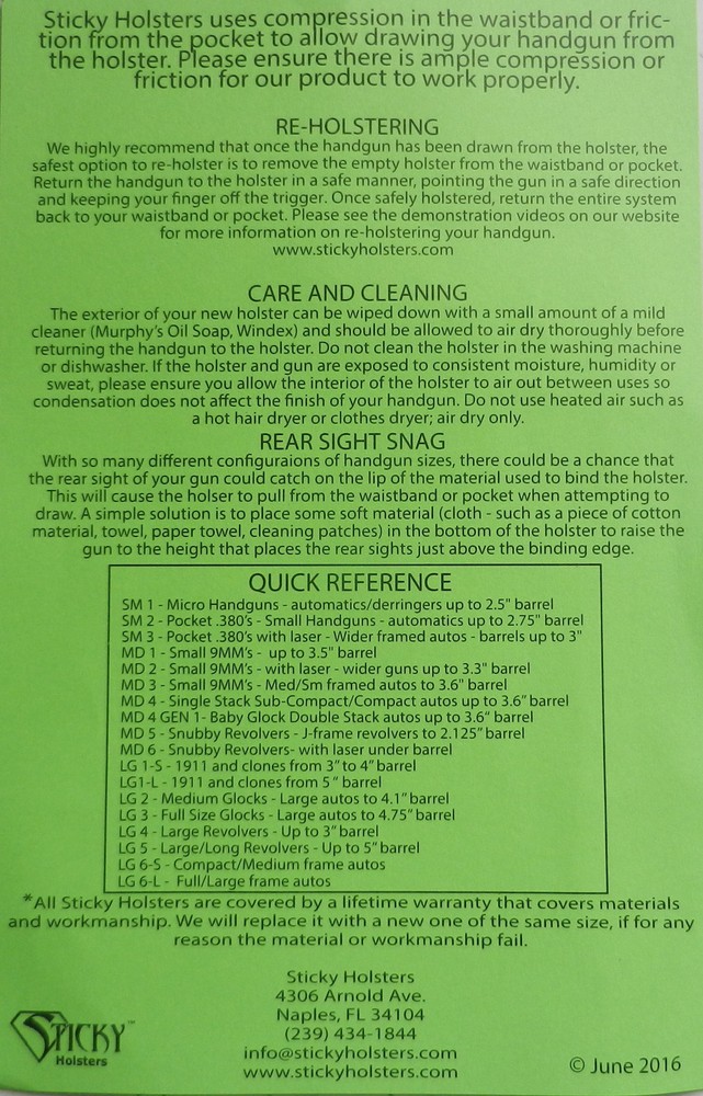 Sticky Holsters; Single Stack Sub Compacts, Modified for Lasers; Ambi; MD-4-MOD