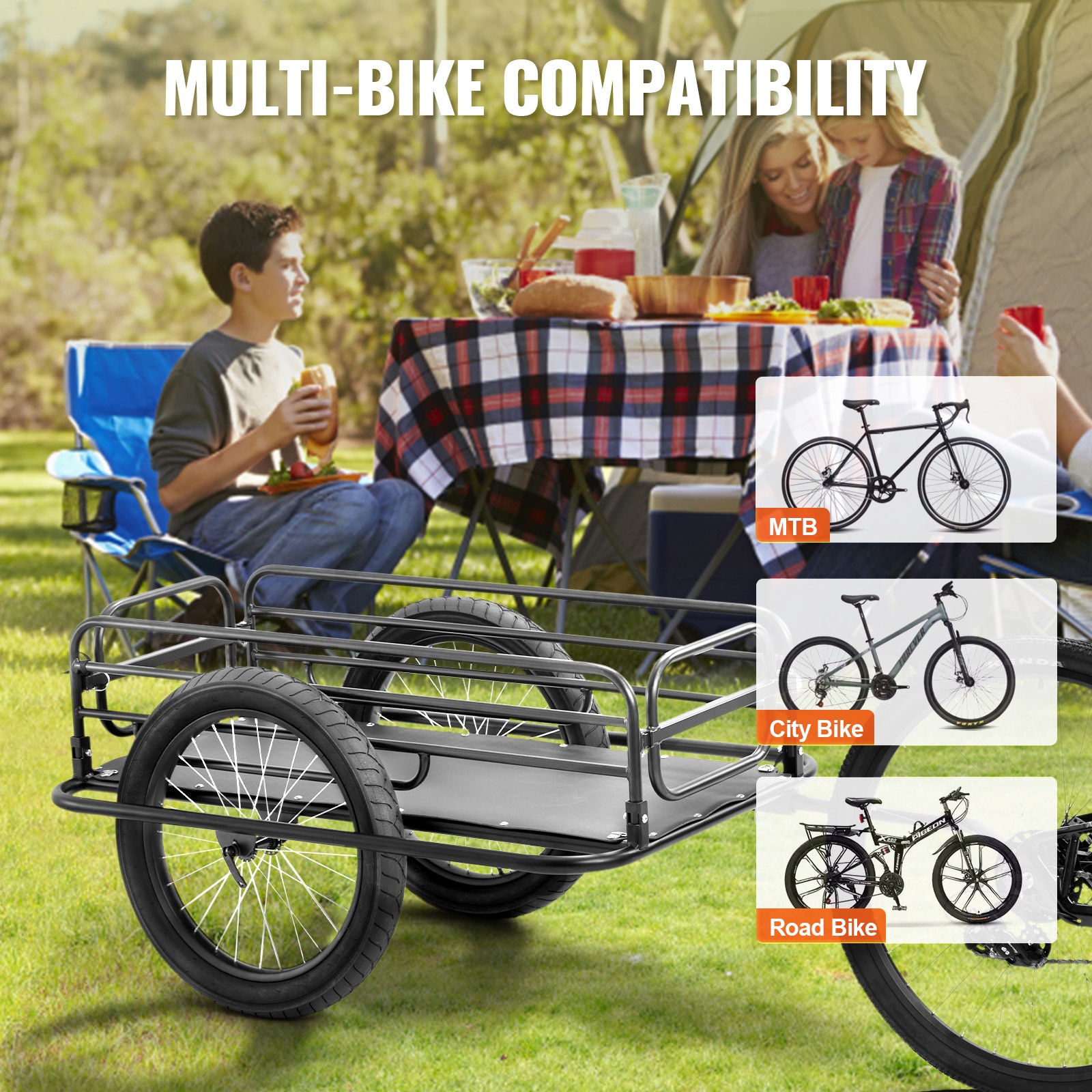 VEVOR Bike Cargo Trailer Bicycle Carrier Storage Cart 275 lbs Load Carbon Steel