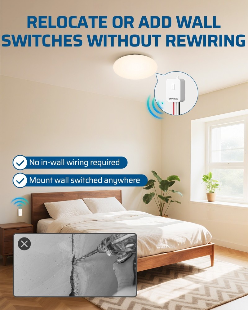 DEWENWILS Wireless Light Switch Kit No Wiring Needed 15A 100ft Range