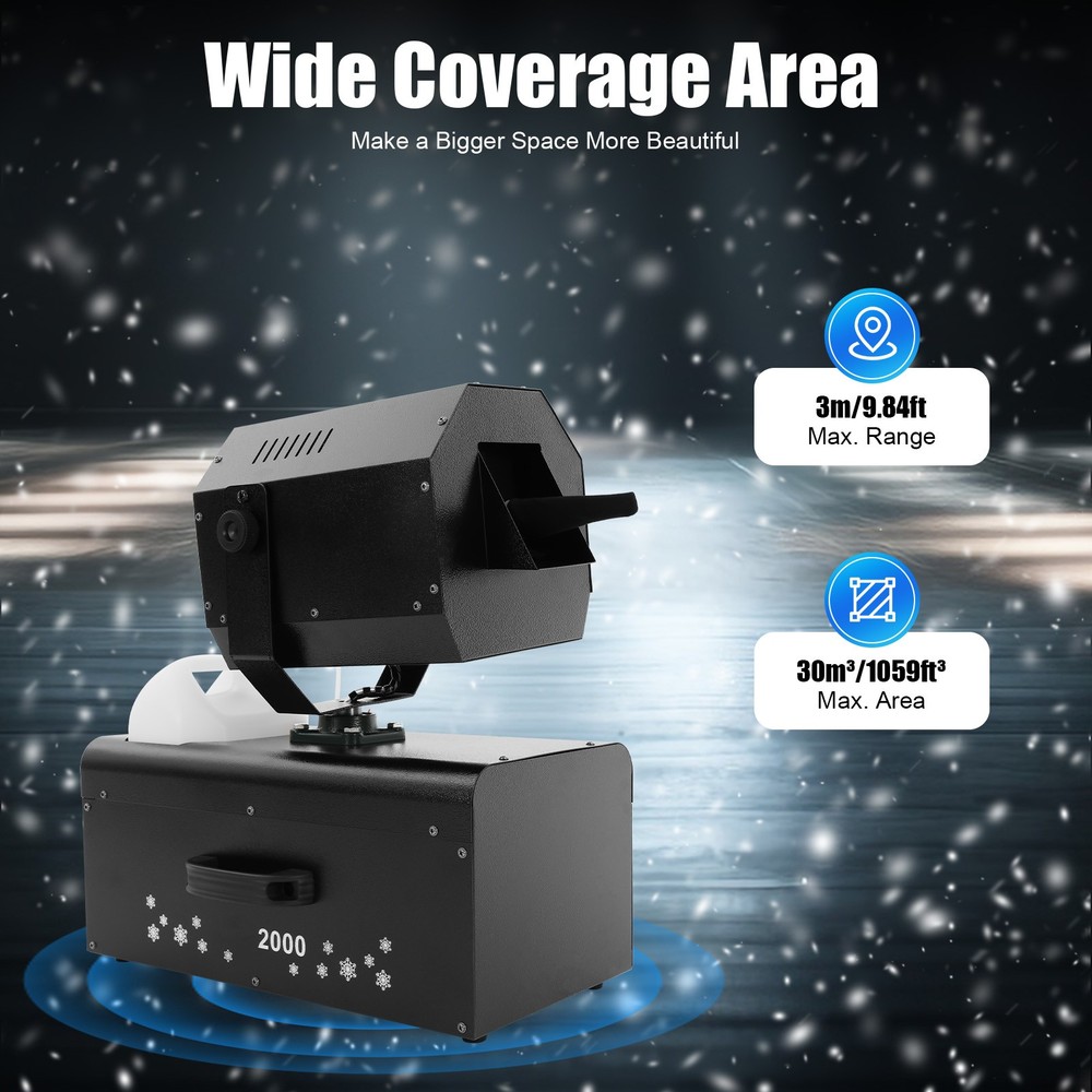 Snowflake Effect Machine 2000W Stage Snow Flake Maker 90° Rotatable w/Remote