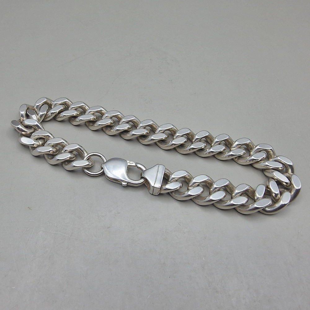 Sterling Silver Curb Link Bracelet – Solid 925 – Classic Heavy Chain
