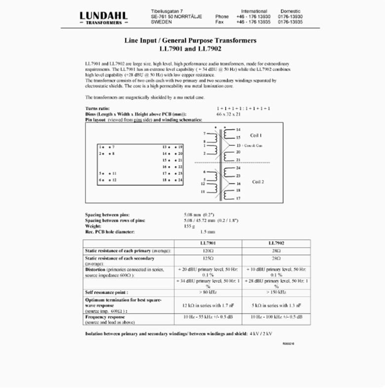 LUNDAHL LL7902 audio input transformer