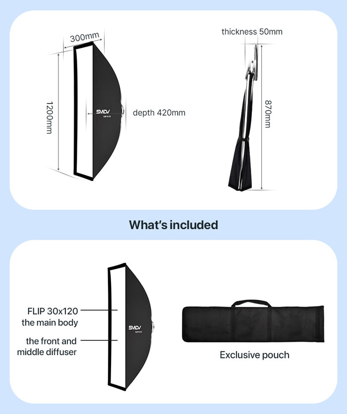 SMDV FLIP NEMO 30x120 Quick Soft Detachable Rectangular Diffuser Speed-Box+Pouch